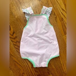 The Beaufort Bonnet Company Pastel Pink Romper with Mint Accents